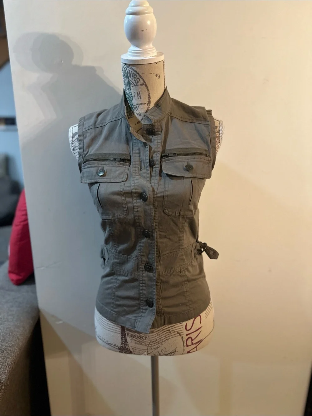 Michael Kors Olive Utility Sleeveless Button-Front Vest